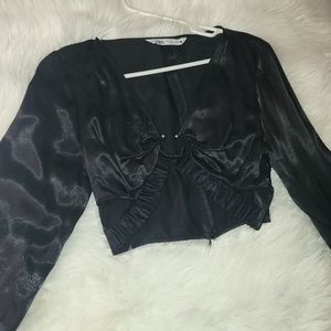 Zara black satin oring crop